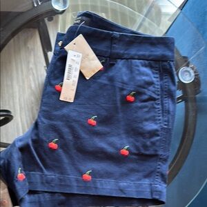 Cherry Embroidered Kids Navy Shorts